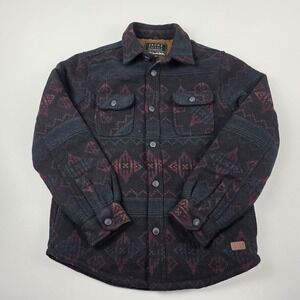 JACHS New York Shirt Jacket Mens Small Black Aztec Sherpa Lined Flannel